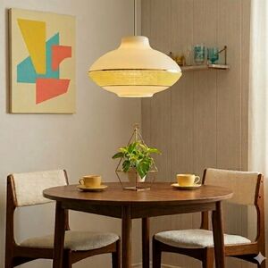 VINTAGE Rare MCM Retro Pendant UFO ​🛸  Light Yellow and white tiered 60s 70s